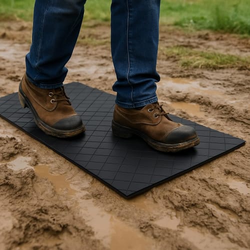 Lightweight, high-strength resin flooring boards, PSKJr, 450 x 910 mm, 6 mm thick | Set of 4, ideal for construction sites, events, and DIY projects.