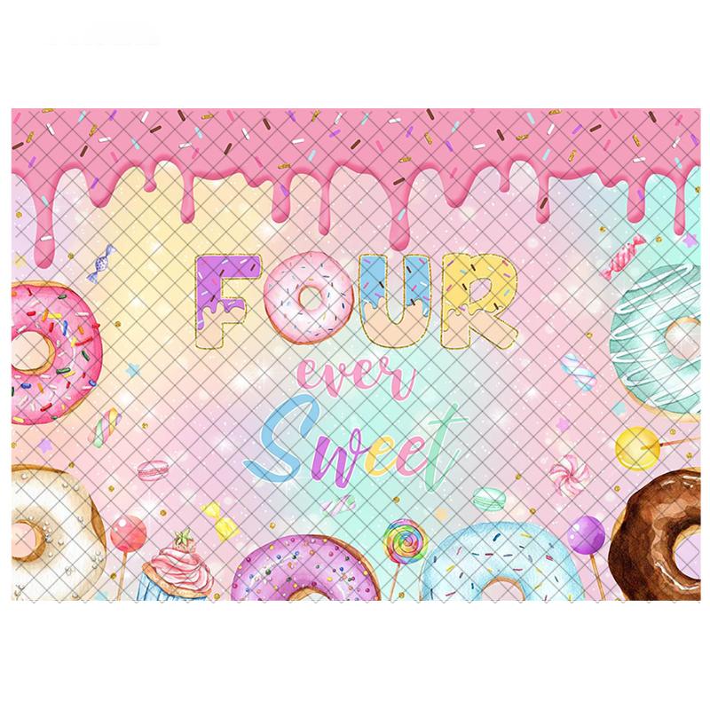 LS Photography Backdrop Custom Sweet 1st Birthday Donut Candy Lollipop Decor Kid Birthday Party Cake Smash Photo Backdrop Studio