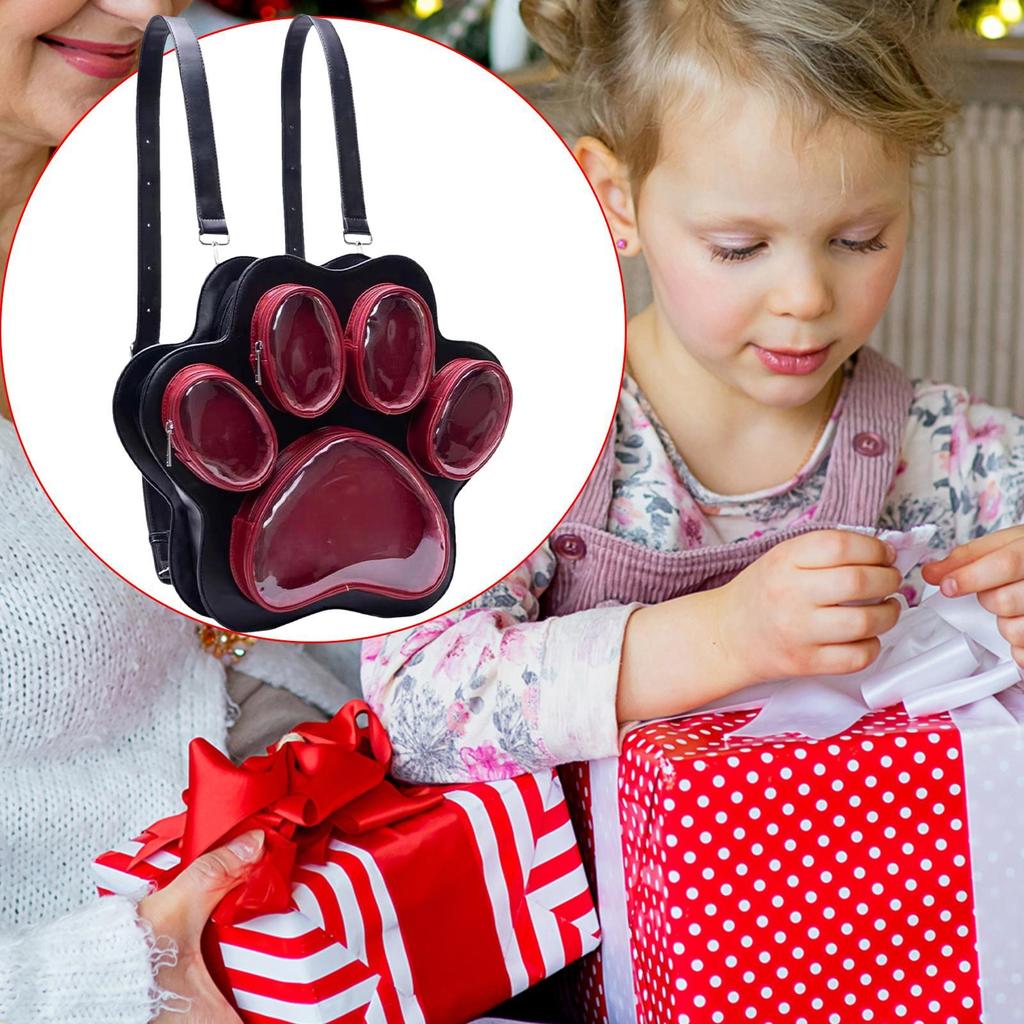Cute Backpack For School Womens Bookbag Cat Paw Backpack Plush Doll Display Bookbag Storage Bag Casual Travel Daypack For Women