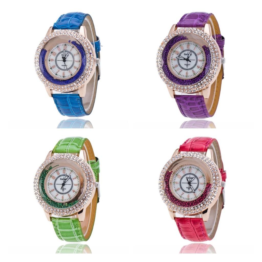 Stylish Women's Quartz Watch With Rhinestones And Pearl Shell Face Elegant Pu Strap