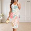 Women s Plus Size V Neck Sleeveless Printed Bodycon Midi Dress