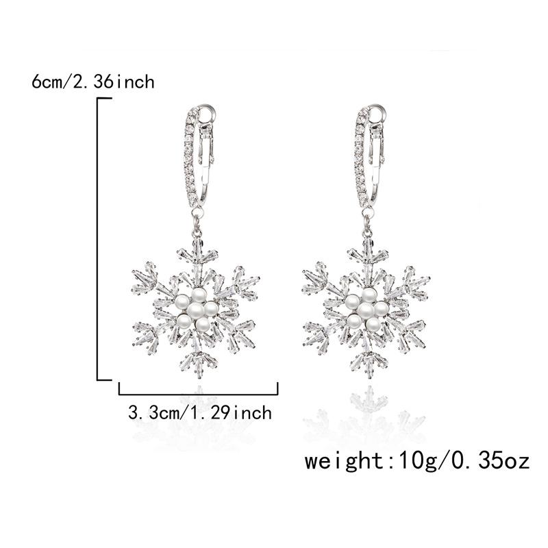 

New Shiny Snowflake Earrings for Women Unique Imitation Pearl Long Chain Rhinestone Retro Pendant Earrings Fashionable Jewelry