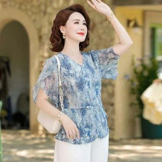 Elegant Chiffon Blouse for Mom - Summer 2026 Collection for Middle-Aged and Elderly Women 2XL