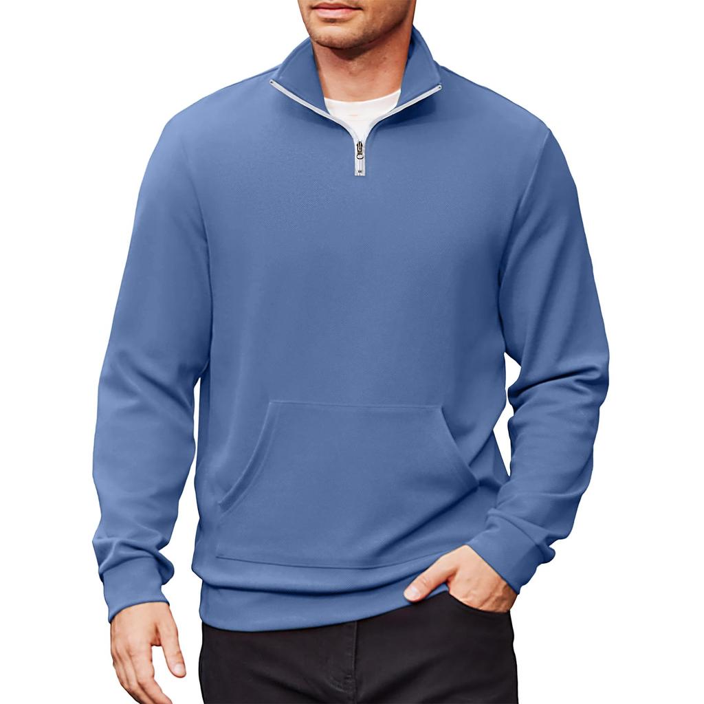 Men's Casual Long-Sleeved Collared Quarter-Zip Sweatshirt