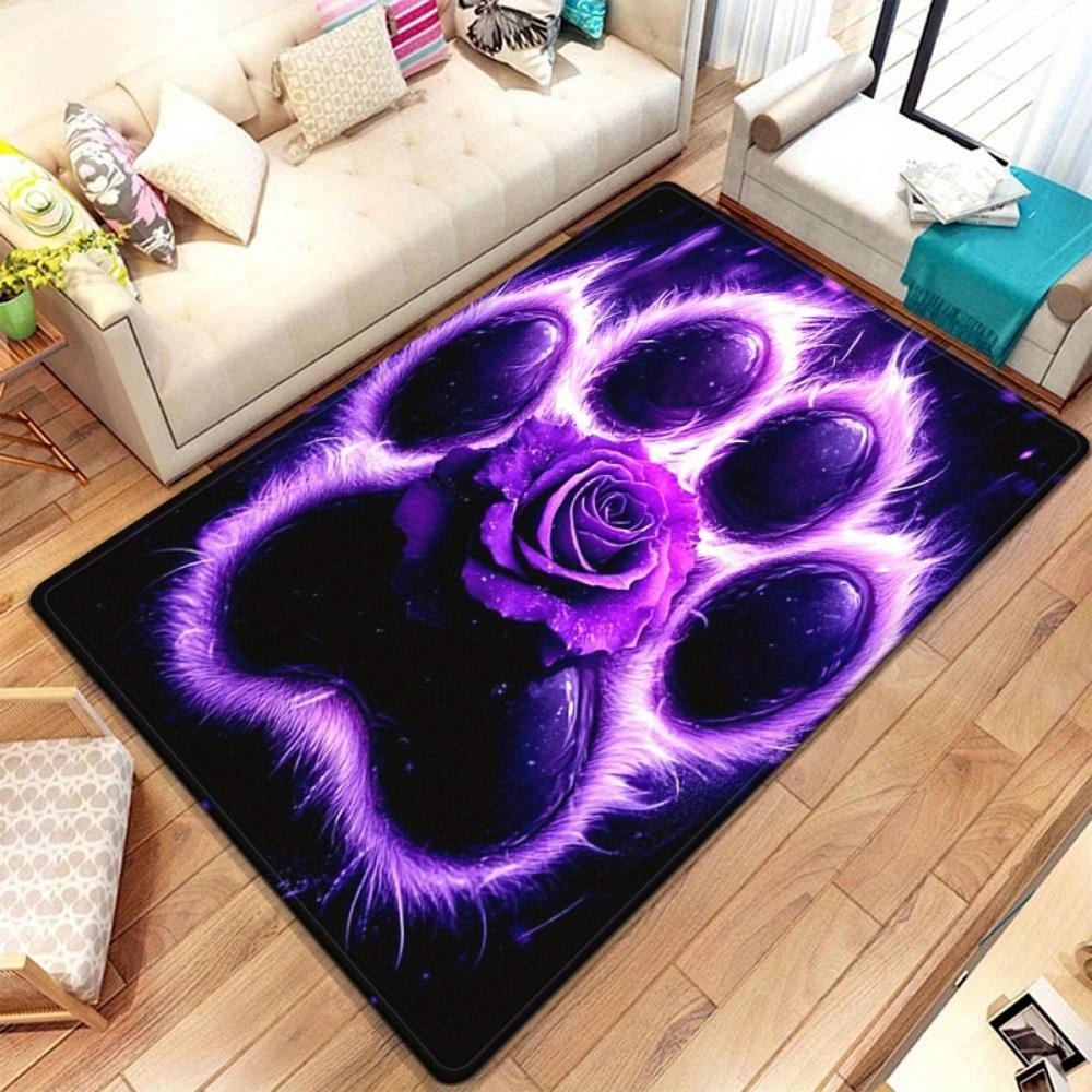 Purple Paw and Rose Carpet for Bedroom Living Room Sofa Bedside Hallway Non-slip Doormat Area Rug Floor Mat Home Decoration