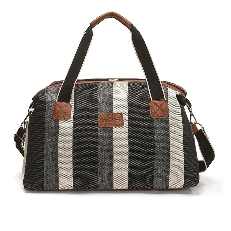 Striped duffel bag retro short-term outing travel bag women's large-capacity retro fitness bag crossbody handbag