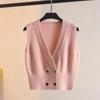 Women's Spring French Vintage Knit Sweater Double-Breasted Sleeveless Cardigan Solid Color V-Neck Slimming Vest