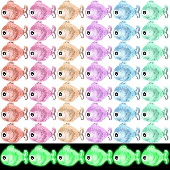 Barydat 48 Pcs Luminous Mini Resin Fish Summer Mini Resin Animals Miniatures Fish Figures Tiny Animals Figures Glow in The Dark Micro Landscape 48