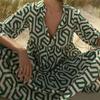 Geometrie Druck Midi Übergröße Lose Frauen Kleider Langarm Sommer Strand Dame Robe