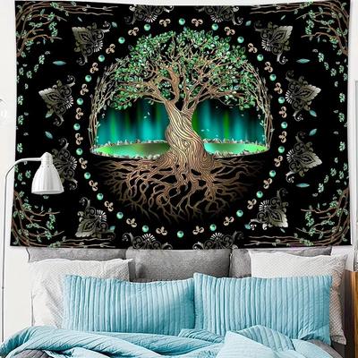 VIKAMA Fantasy-Muster Baum des Lebens Wandteppich Retro und Wunderschön Schlafzimmer Kopfteil Dekorative Wandteppiche Heimkunst Wandteppich