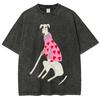 Retro Water Wash Vintage Men's and Women's T-shirts Cartoon Cartoon Funny Dog Print Short Sleeves High-quality Clothing