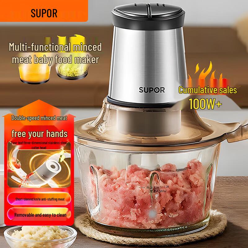 SUPOR Electric Meat Grinder, Dual Speed 1.75L Glass Bowl