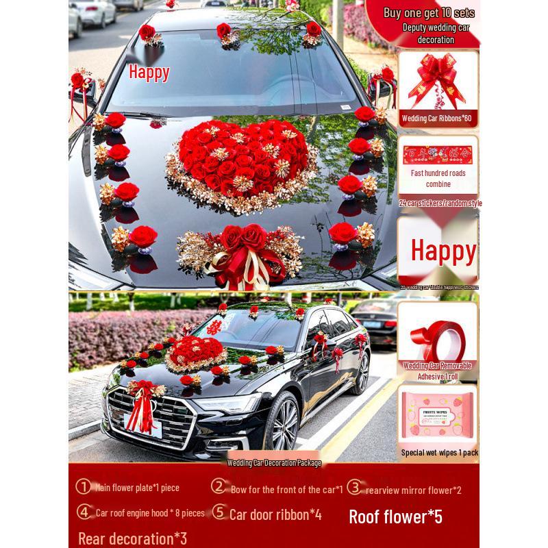 Wedding Car Decoration Set: Elegant Hood Flowers & Suction Cup Design