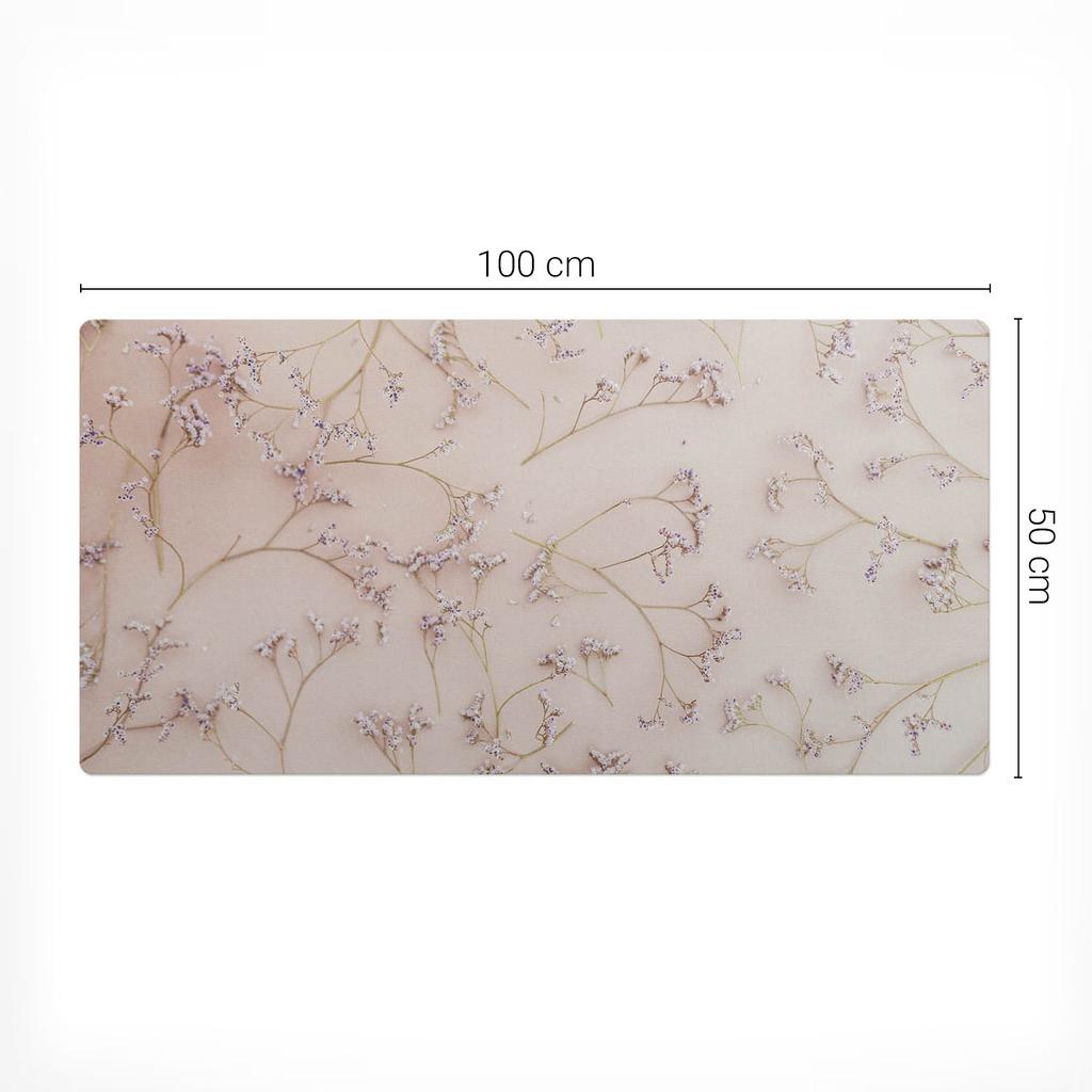 Protective Desk Mat with Print Delicate Flowers On Background 100X50 Cm