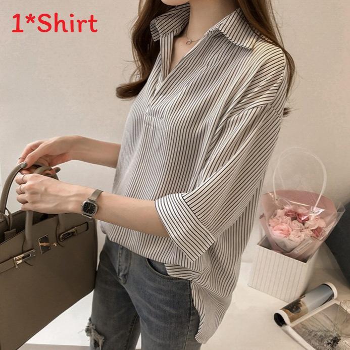 Striped Loose Fit Shirt For Women With Polyester Fabric Summer Casual Wear