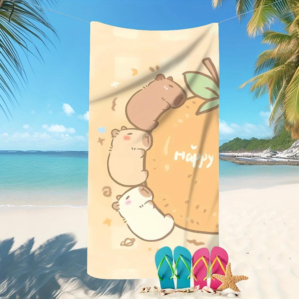 Plus Size Capybara Beach Towel Large Funny Cartoon Bath Towel Quick Dry Sand Free Swimming Pool Travel Blanket Summer Vacation