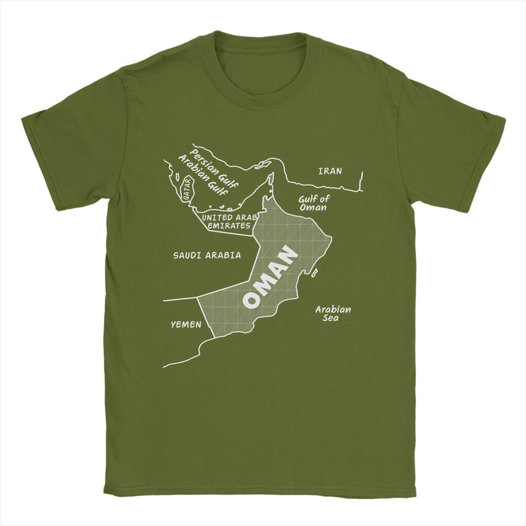 Men TShirts Oman Map Minimalist Line Art Vintage Cotton Tees Short Sleeve Arabian Peninsula Geography T Shirt Clothing