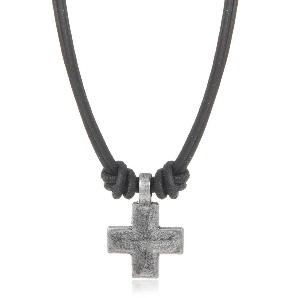 Retro Cross Pendant Necklace Handmade Craft Braided Cross Necklace Rope Leather Necklace Gifts