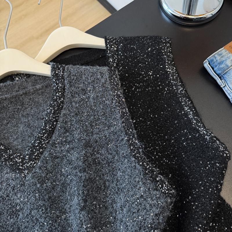 2026 Autunno Inverno Nuovo Maglione da Donna Lavorato a Maglia Perline Vintage Top da Donna Pullover Canotta Senza Maniche Larga Casual