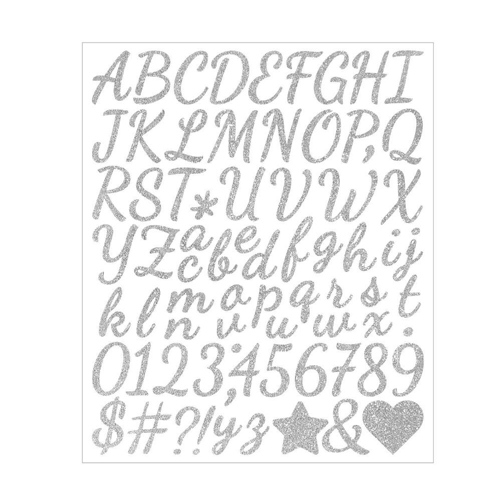 5 Sheets English Letter a-Z Glitter Letter Stickers Shiny Silver Letter Number Sticker  Scrapbook