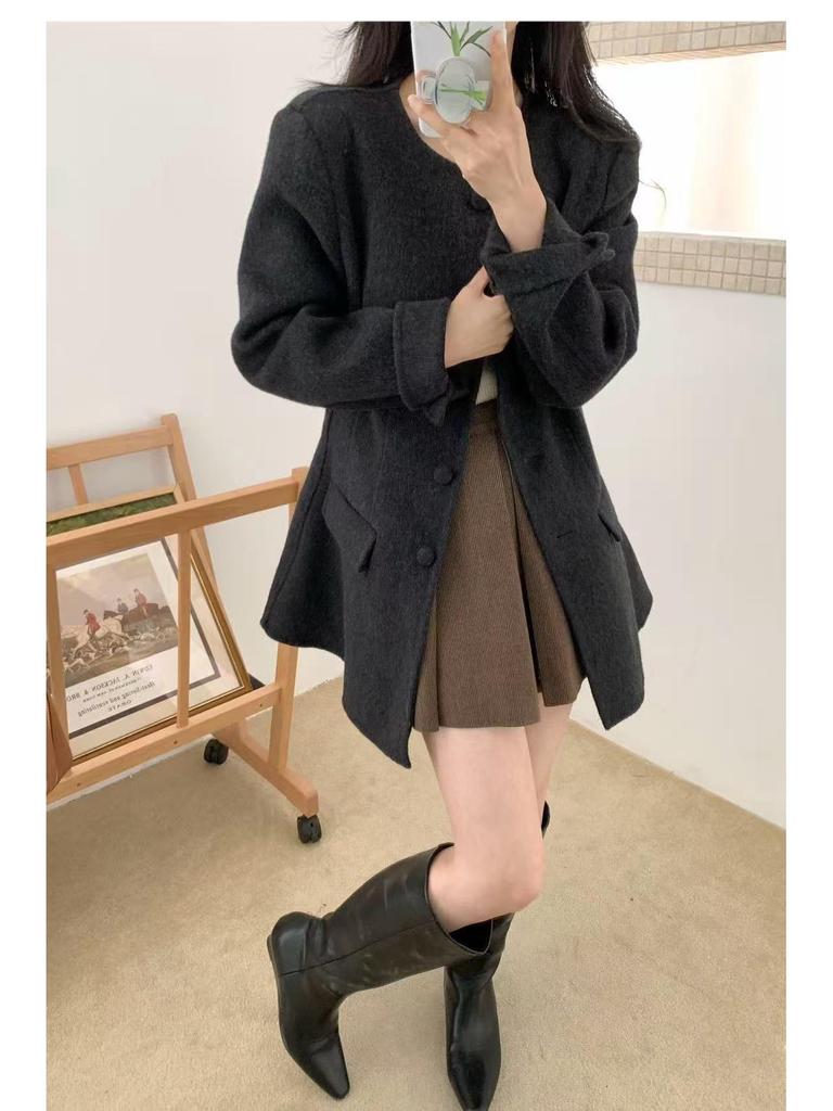 2025 Elegant Double-Faced Wool Coat - Slimming Casual Mid-Length, Perfect for Autumn & Winter.