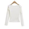 Pure Desire U-neck Lace Patchwork Fleece Long-Sleeve T-shirt for Women - Autumn/Winter Slim Fit Short Base Layer