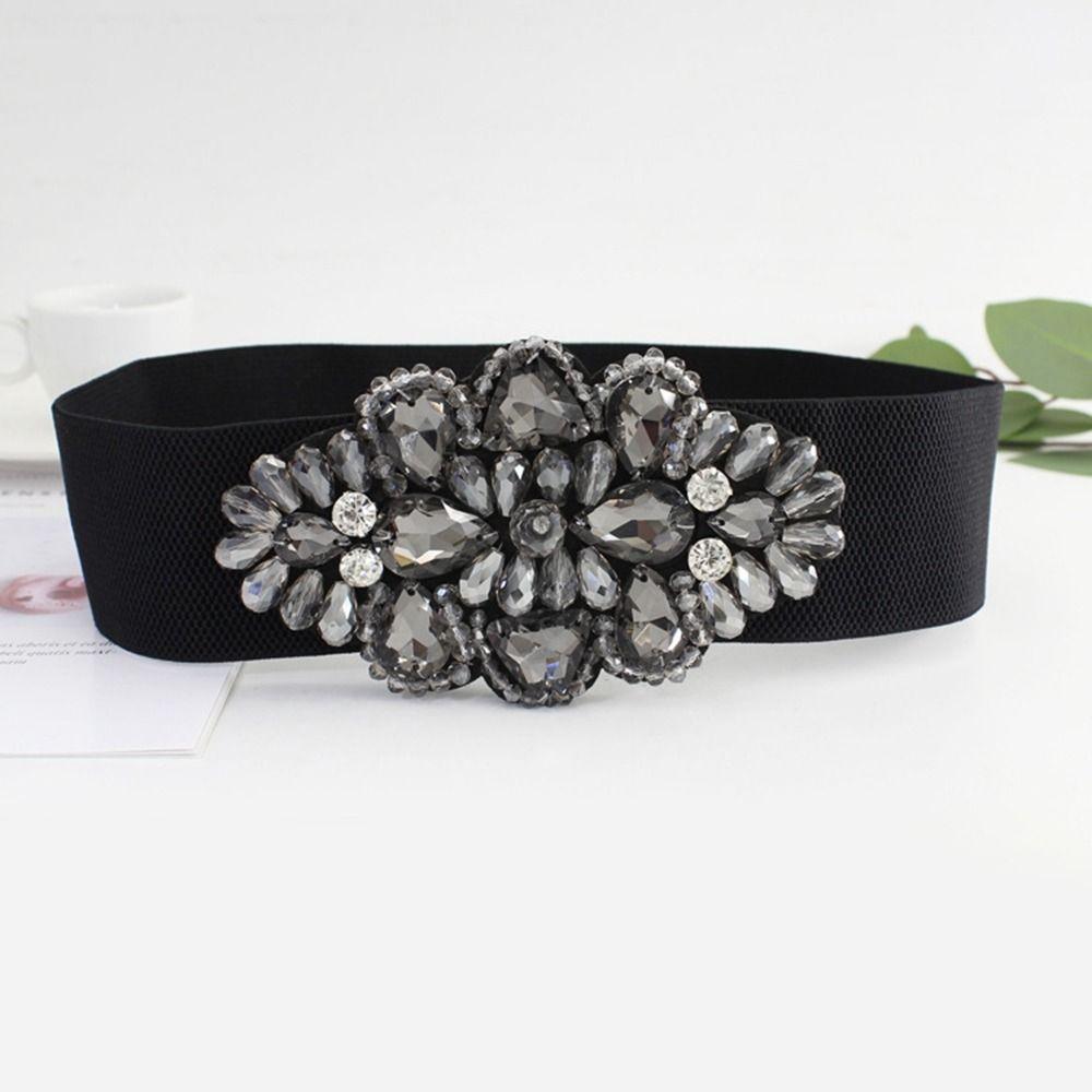 Flower Women Waistband Wide Rhinestone Waist Belt Personality Elastic Cummerbunds  Jacket