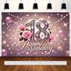 2D Pink Glitter 18th Birthday Backdrop with Crown & Rose for Photoshoot