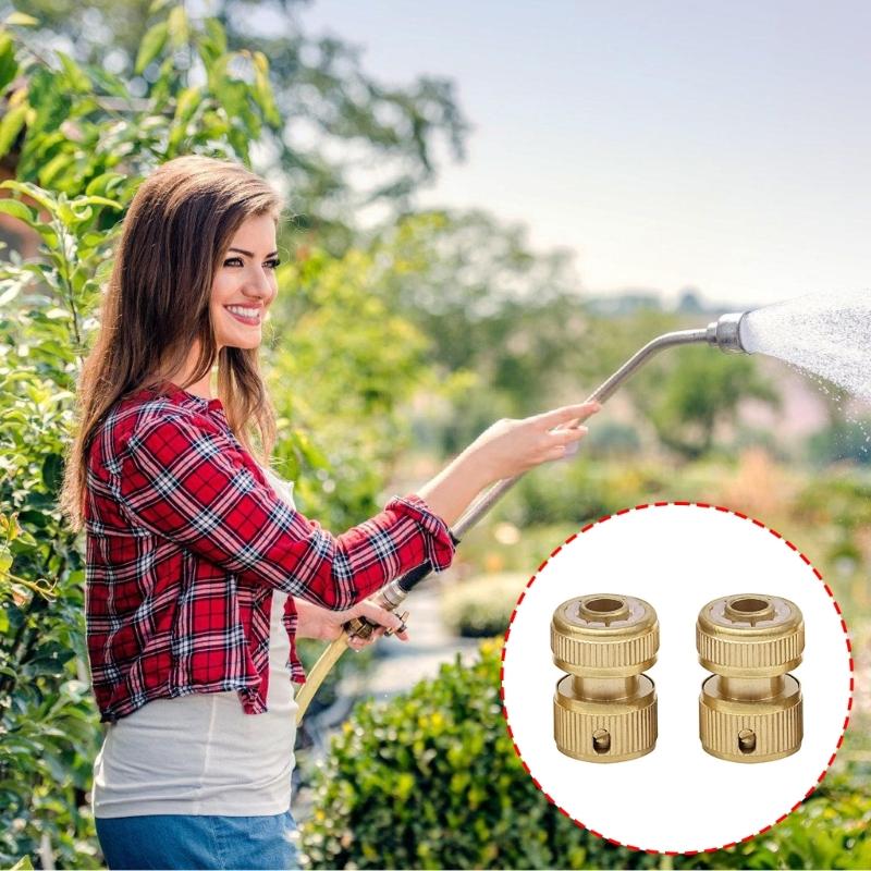 2Pieces Heavy Duty Reinforced Brass Hose Joints Water Pipe Connectors Fittings Easy Twist Suitable For Irrigation Tools