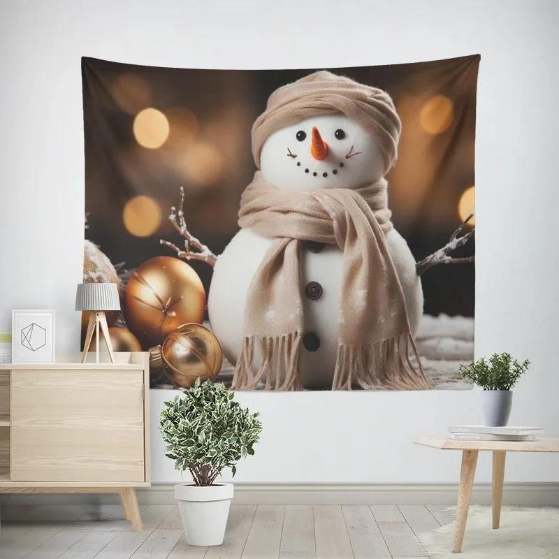 Christmas New Year Christmas Tree Snowman Pattern Tapestry Living Room Sofa Home Decor Tapestry