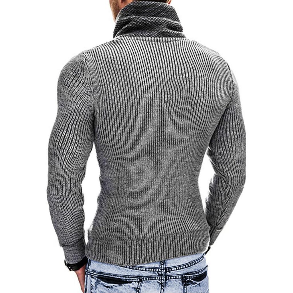 Men's Casual Solid-color Patchwork Style Long-sleeved Sweater, Men's High-neck Pocket Knitted Sweater