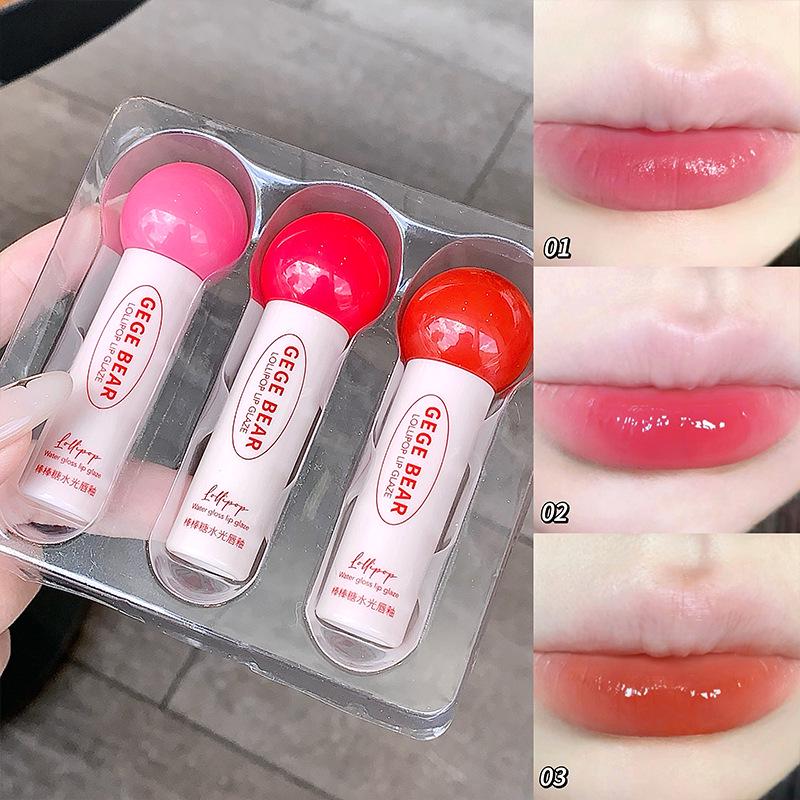 

Gege Bear Lollipop Lip Glaze: Moisturizing, Long-lasting, Natural Radiant Colorforming Glamorous Lips. 2.5g*3