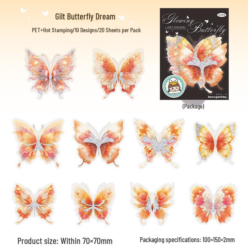 Beautiful Butterfly 3D Stickers: Flowing Light Series, 6 Types