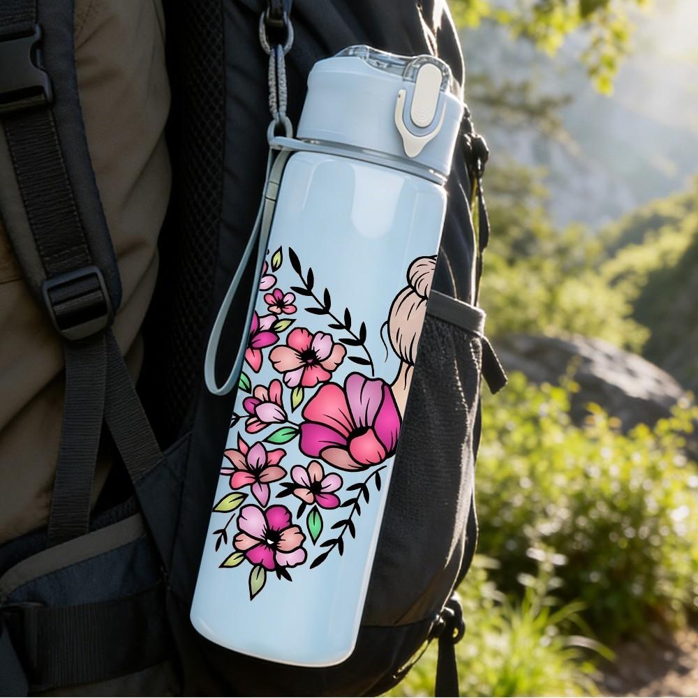 1PC Gradient Butterfly With Rose Print 750ml Color Plastic Sports Water Bottle Leakproof Flip Straw Lid Suitable for Sports Office Home Use