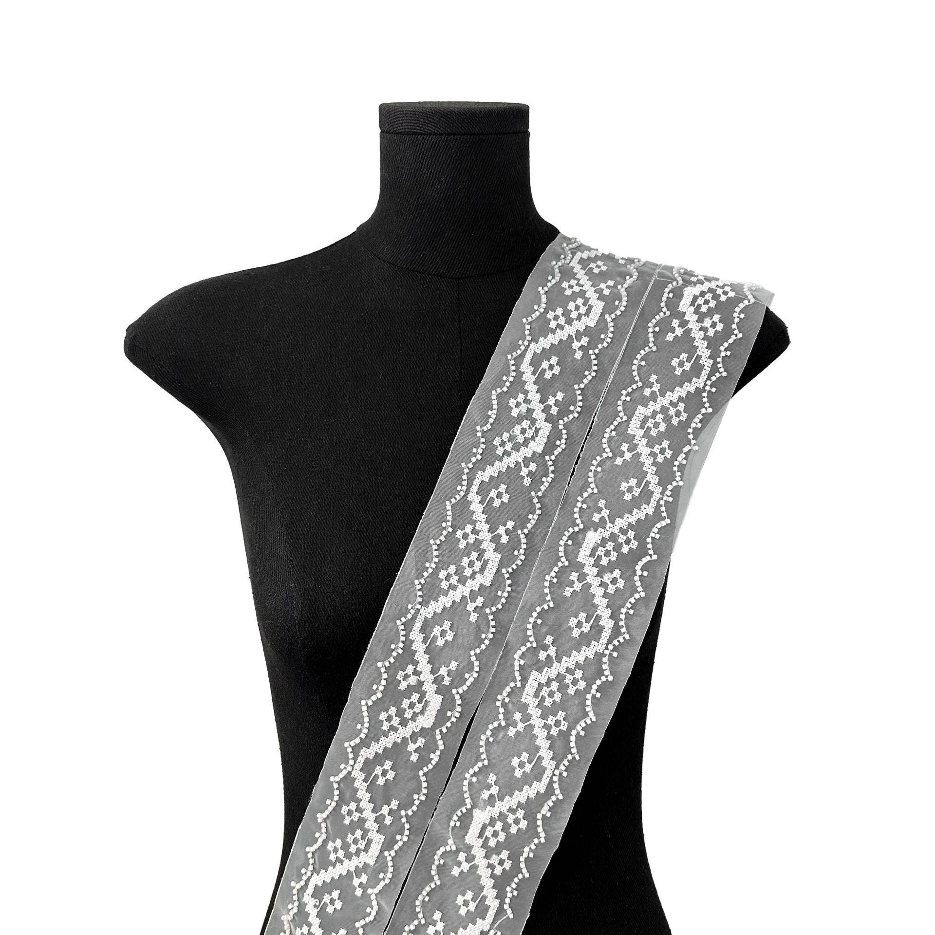 

Белый Органза Ручная Вышивка Бисером Штрих-код DIY Ювелирные Изделия Отделка Окна Юбка Топ Аксессуары Кружевные Аксессуары THL5001 white one size