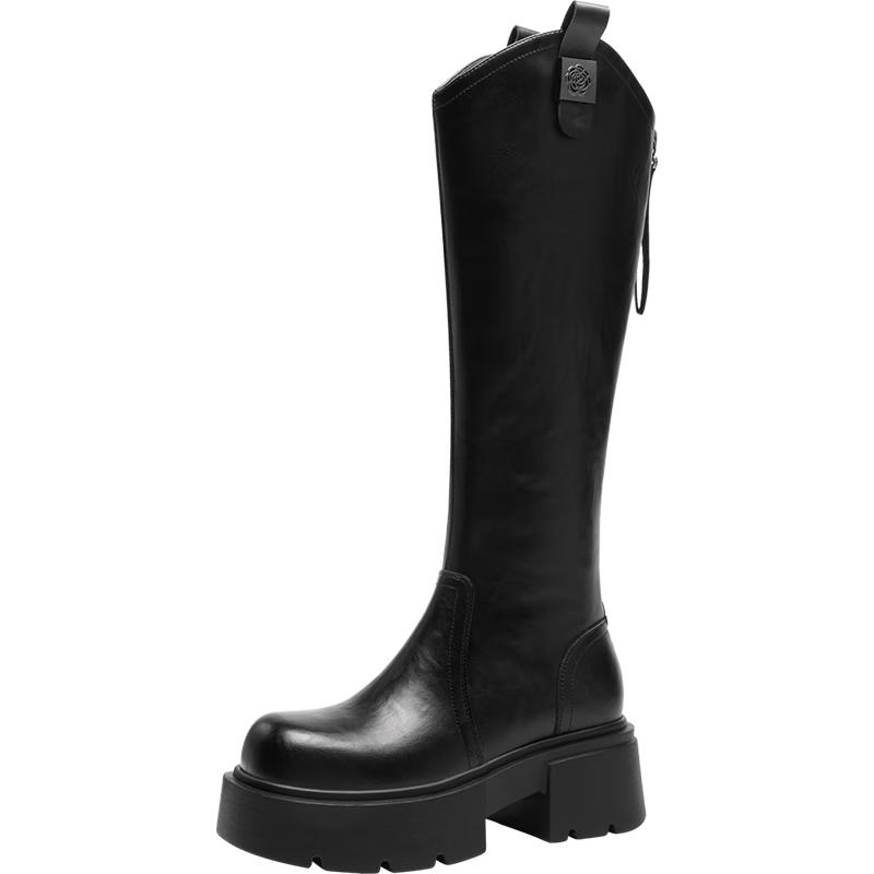 ZHR Women s Retro Thick-Soled Plus Velvet V-Neck Long Knight Boots 35