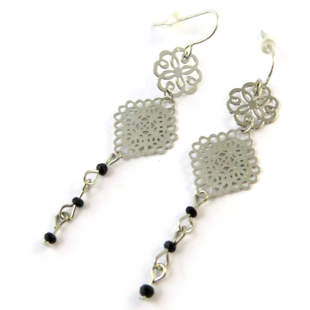 Les Trésors De Lily [N8348] - 'Carmen' schwarze Silberohrringe