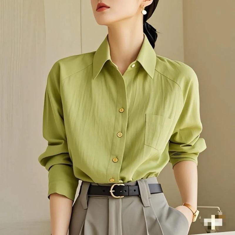 French Simple Versatile Polo Collar Long-sleeved Women Autumn Professional Temperament Bottoming Shirt