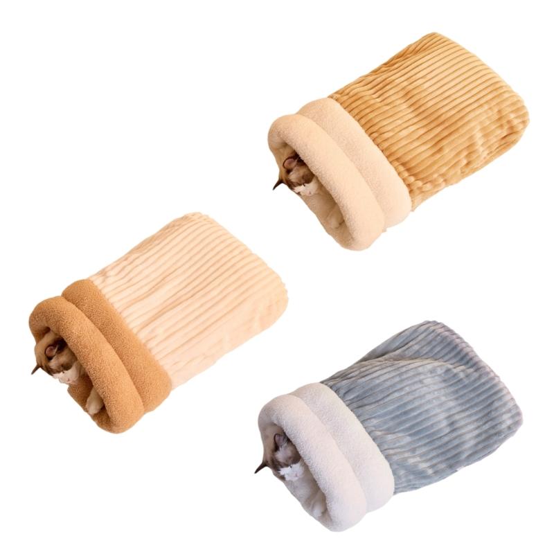Warm Fleece Cats Sleep Bag Large Size Pet Sleep Bed for Indoor Warmth Comfortable Cats Resting Bag with Thicken Liners