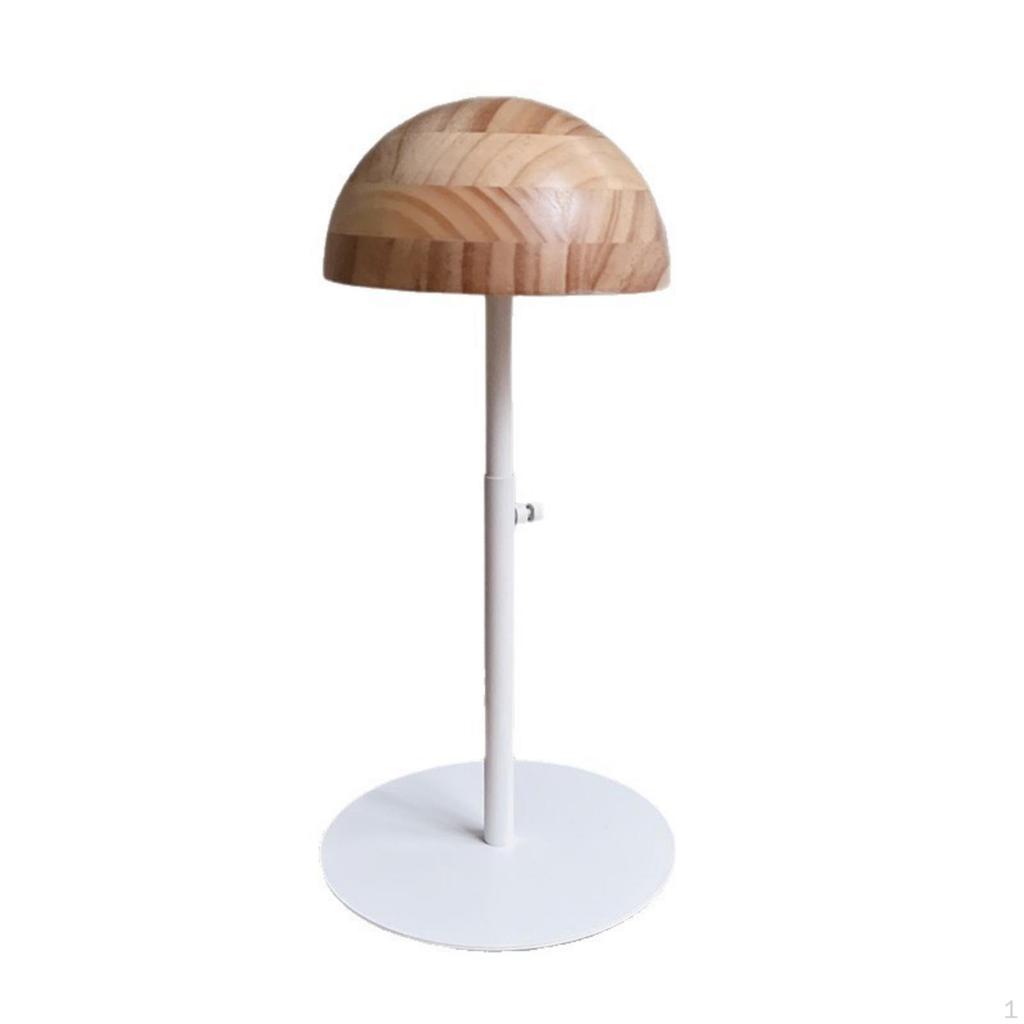 Wooden Hat Form Wood Grain Finish Display Stand Metal Base Woodwhite