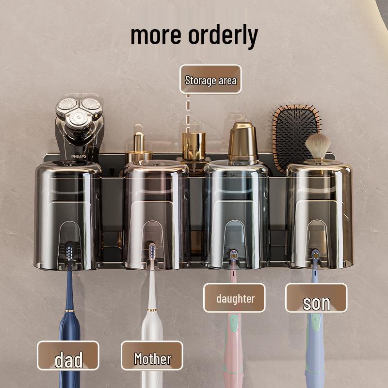 Wall-Mounted Toothbrush Holder and Mouthwash Cup, Punch-Free Space Aluminum Storage Rack
