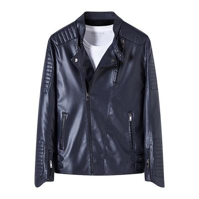 Autumn and Winter Men's Leather Jacket Korean Style Slim Young Leather Jacket Motorcycle PU Leather Plus Velvet Casual Handsome Jacket