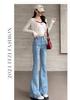 Women's High-Waist Light Blue Micro-Flare Jeans, 2026 Spring Collection, Stretchy Floor-Length Design