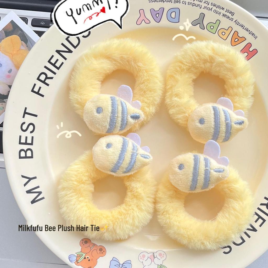 Milky Bee Plush Hair Tie - Cute, Soft & Cozy Autumn/Winter Ponytail Accessory for Students