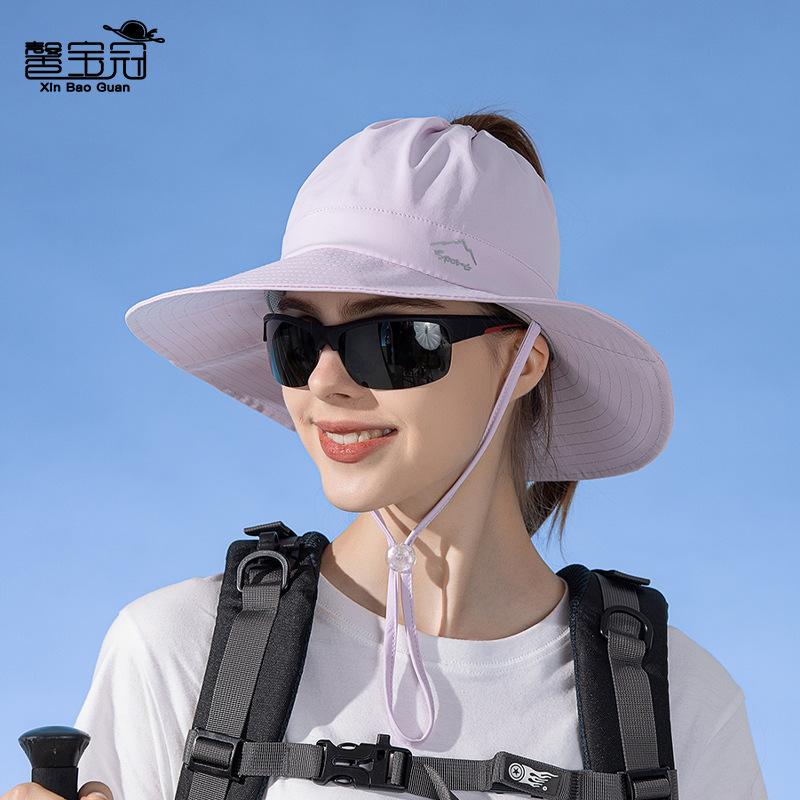 8552 Outdoor sunshade sunscreen hat Spring and summer mountaineering fishing breathable hat Children's big eaves can tie ponytail bucket hat