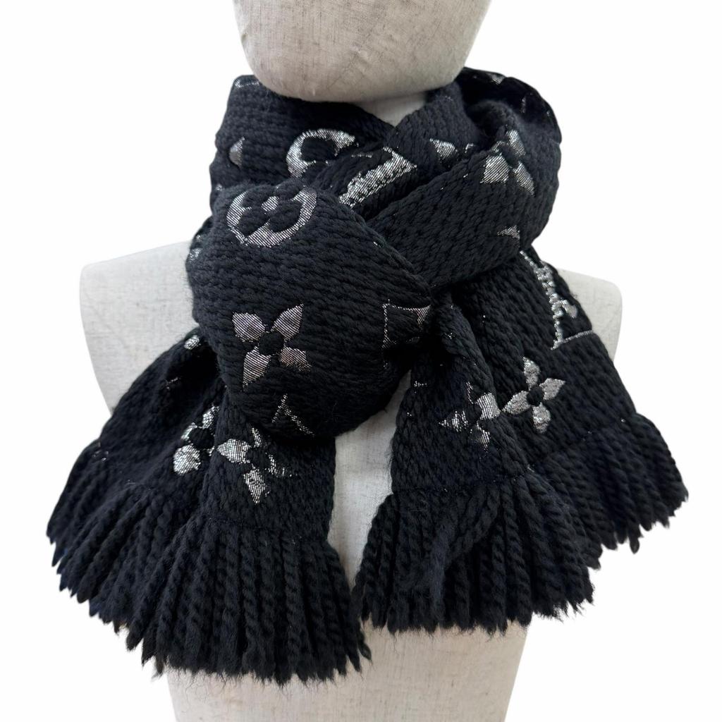 Great LOUIS VUITTON Scarf Escalp Logomania Shine With fringe wool Women M75833 Used