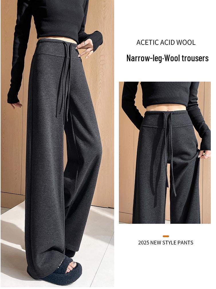 Coffee-Colored Wool-Blend Wide-Leg Velvet Pants for Women - 2025 Autumn/Winter Collection.
