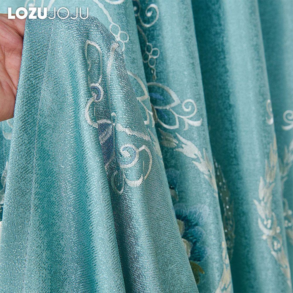 1PC Exotic Luxury Semi Blackout Blue Embroidered Blackout Curtains for Living Room Bedroom Home Decor LOZUJOJU