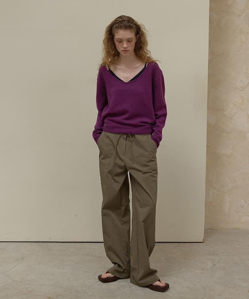LONQUE Wool Deep U-Neck Knit (Purple)
