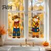Non Adhesive Window Decals Fall Clings, Autumn Scarecrow Maple Leaf Stickers, Reusable Double-Sided Removable Pumpkin Clings Static PVC Glass